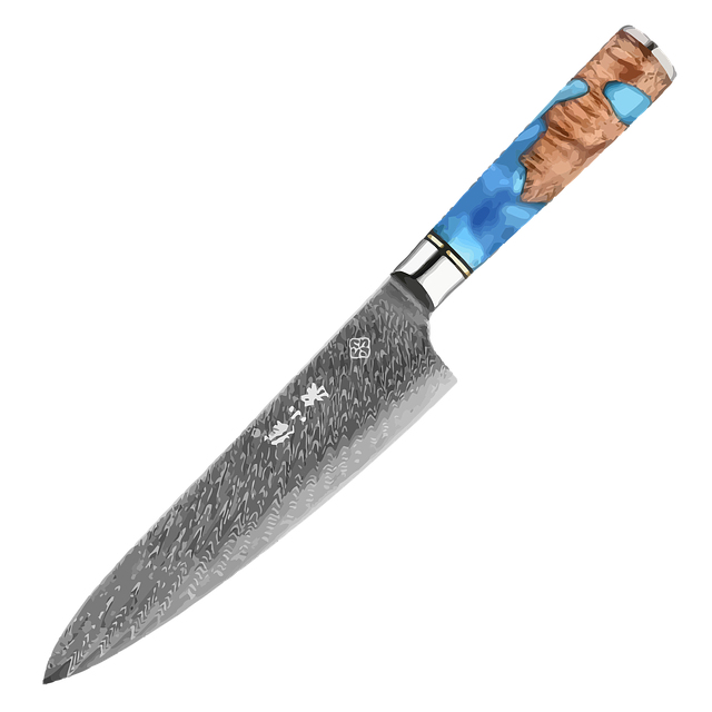damascus steel, knife, kitchen, chef, restaurant, cooking, cut, utensil, cutlery, isolated, transparent background, cut out